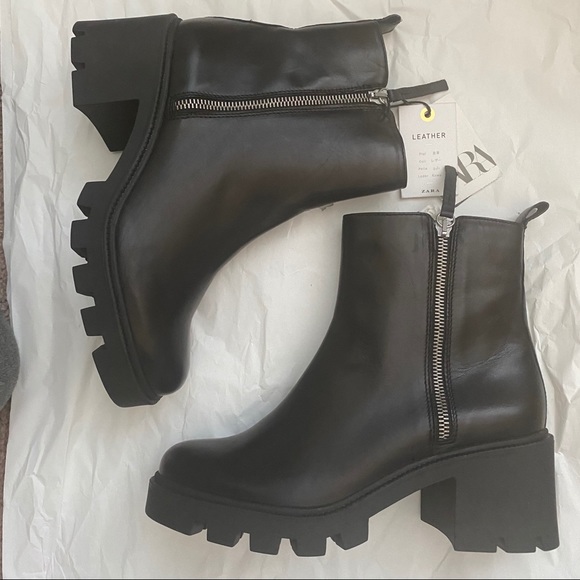 Zara low heeled leather ankle boots lug sole - Picture 5 of 5
